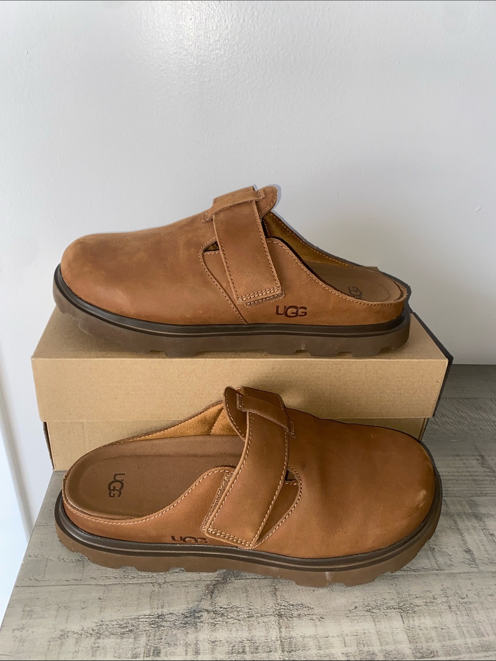 UGG Men’s Brown Leather Slip-On Clog